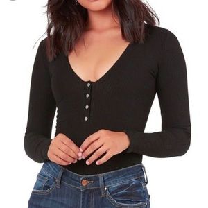Long sleeve black button up bodysuit